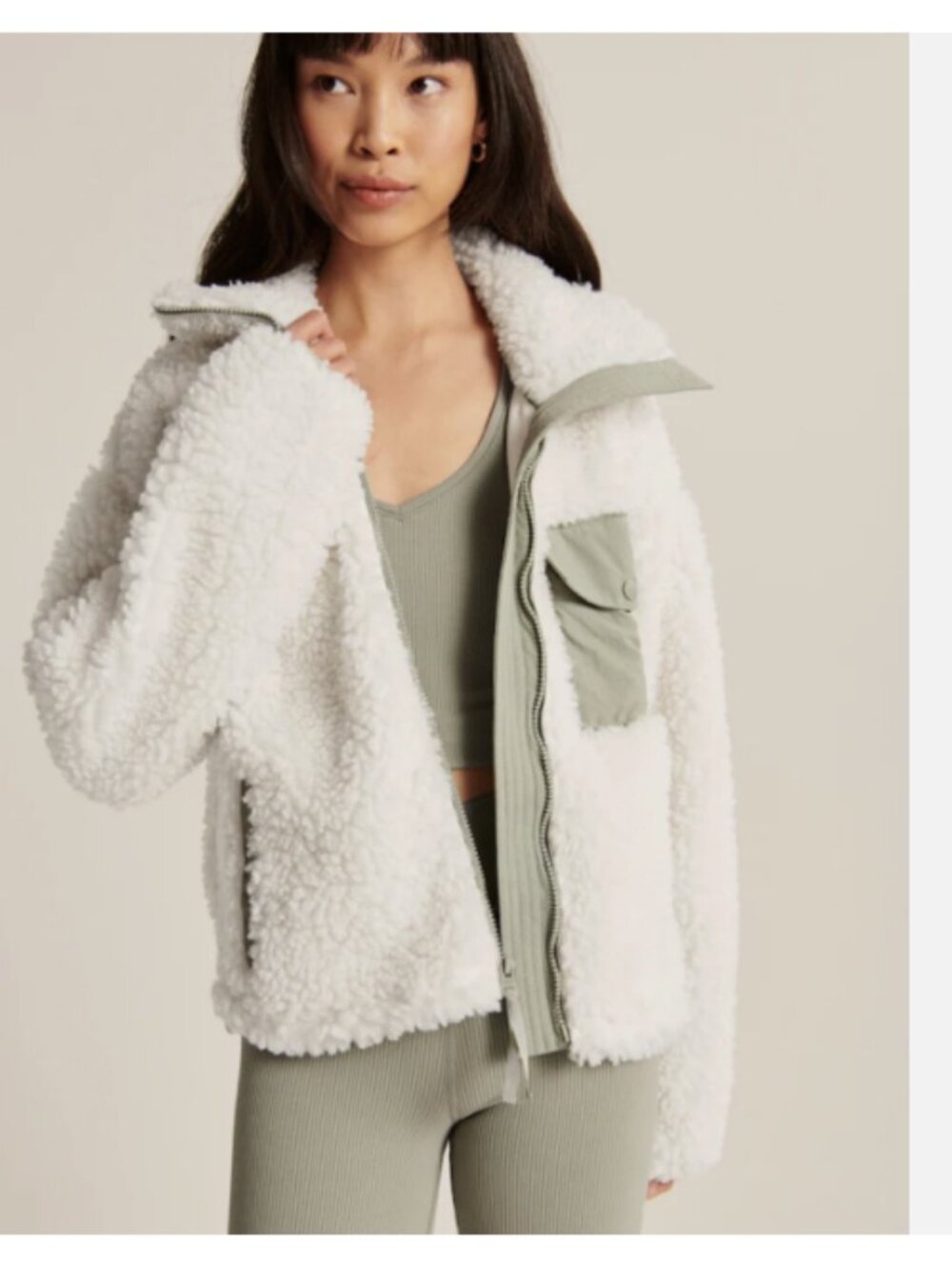Abercrombie & Fitch White Sherpa Fleece Utility Jacket XS - Picture 5 of 12